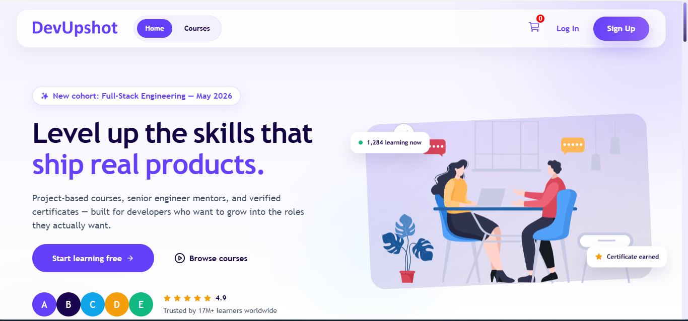 Screenshot of the Devupshot website