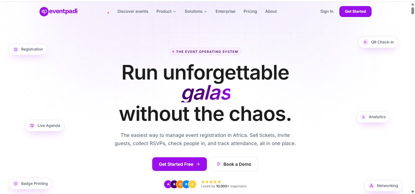 Screenshot of the Eventpadi website