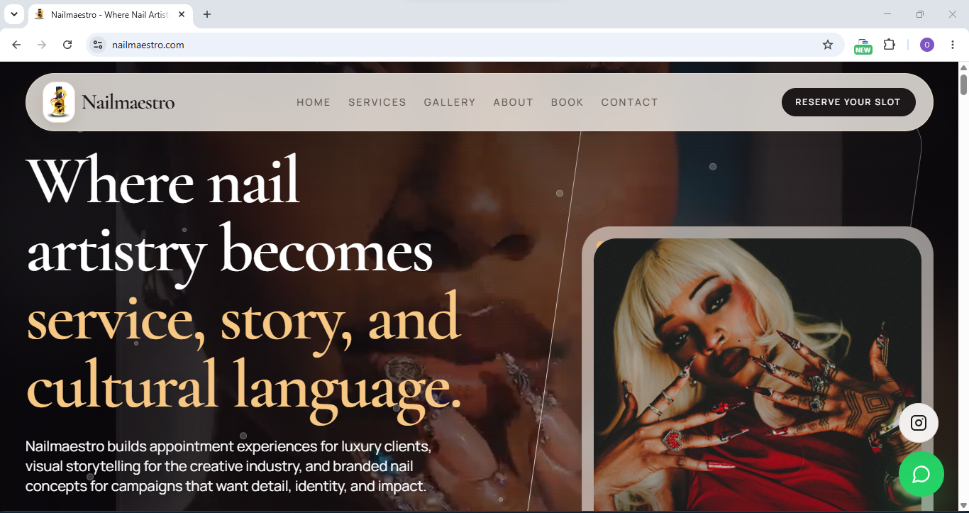 Screenshot of the Nail Maestro website